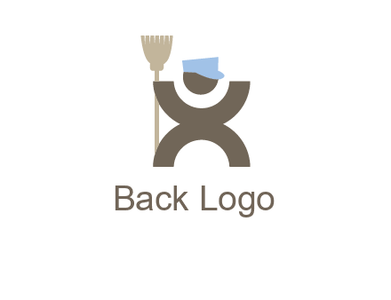 janitorial logo with a man with a broom