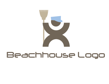 janitorial logo with a man with a broom
