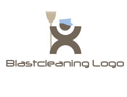 janitorial logo with a man with a broom