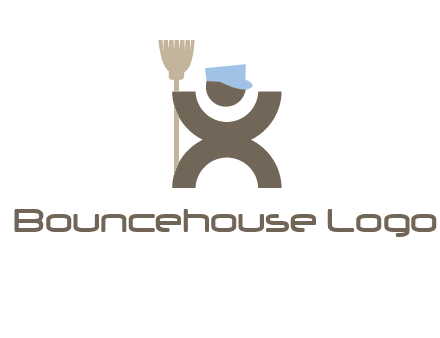 janitorial logo with a man with a broom
