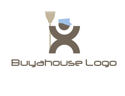 janitorial logo with a man with a broom