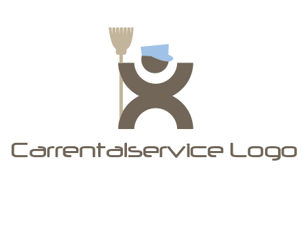 janitorial logo with a man with a broom