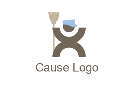 janitorial logo with a man with a broom