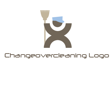 janitorial logo with a man with a broom