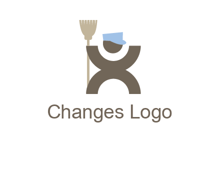 janitorial logo with a man with a broom