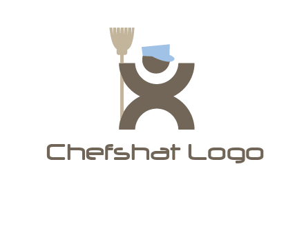 janitorial logo with a man with a broom