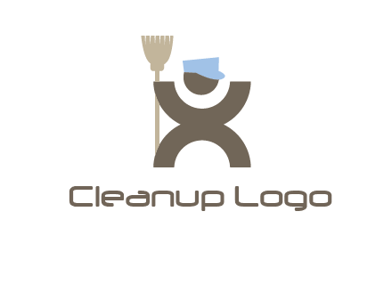 janitorial logo with a man with a broom