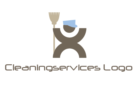 janitorial logo with a man with a broom