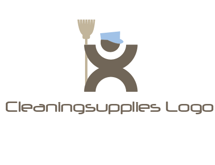 janitorial logo with a man with a broom