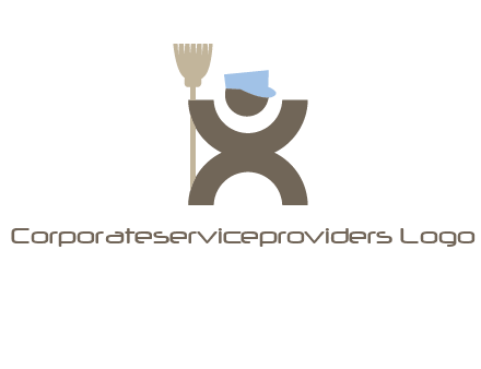 janitorial logo with a man with a broom