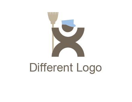 janitorial logo with a man with a broom