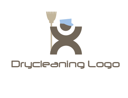 janitorial logo with a man with a broom