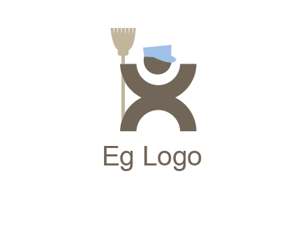 janitorial logo with a man with a broom