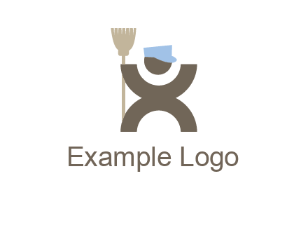 janitorial logo with a man with a broom