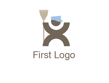 janitorial logo with a man with a broom