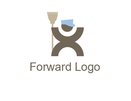janitorial logo with a man with a broom