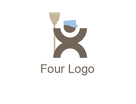 janitorial logo with a man with a broom