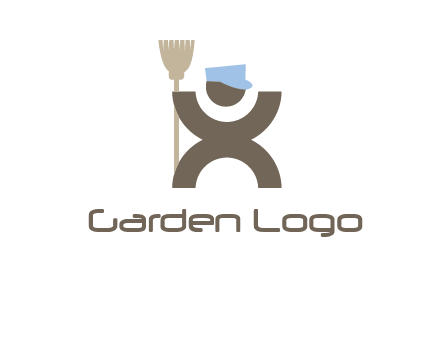 janitorial logo with a man with a broom