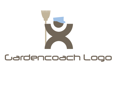 janitorial logo with a man with a broom