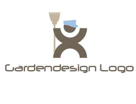 janitorial logo with a man with a broom