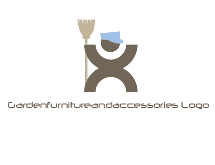 janitorial logo with a man with a broom