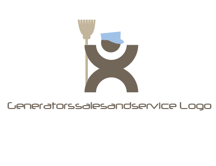 janitorial logo with a man with a broom