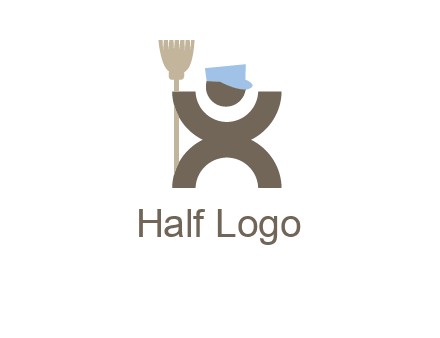 janitorial logo with a man with a broom