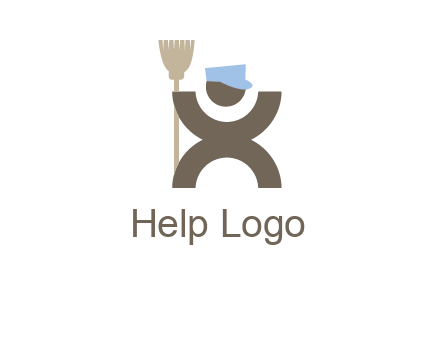 janitorial logo with a man with a broom