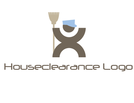 janitorial logo with a man with a broom