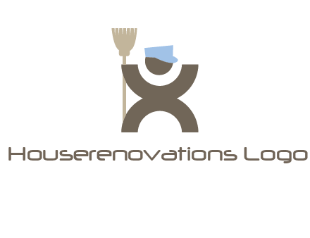 janitorial logo with a man with a broom