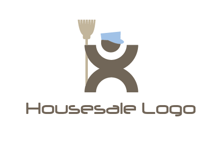 janitorial logo with a man with a broom