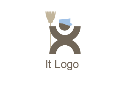 janitorial logo with a man with a broom