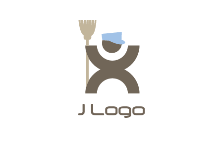 janitorial logo with a man with a broom