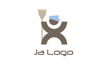 janitorial logo with a man with a broom