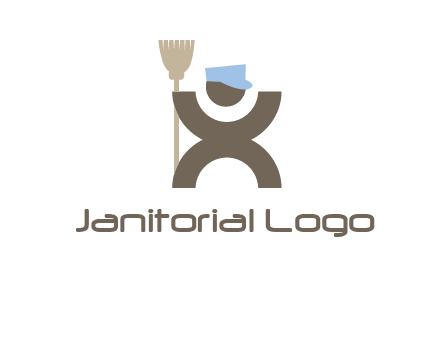 janitorial logo with a man with a broom