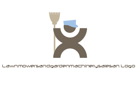 janitorial logo with a man with a broom