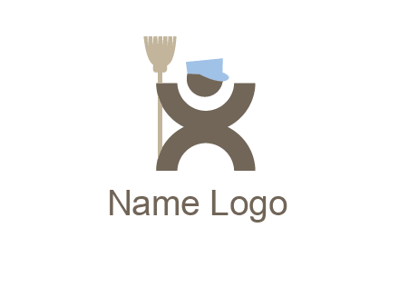 janitorial logo with a man with a broom