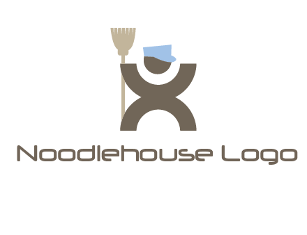 janitorial logo with a man with a broom