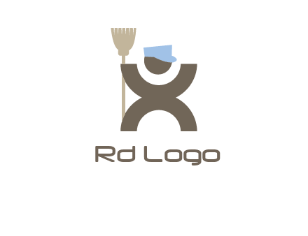 janitorial logo with a man with a broom