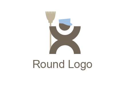 janitorial logo with a man with a broom