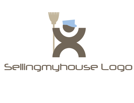 janitorial logo with a man with a broom