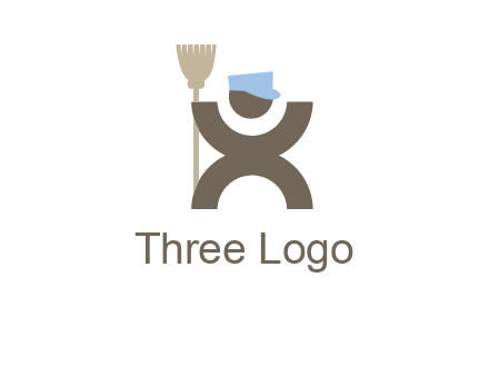janitorial logo with a man with a broom
