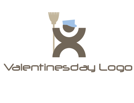 janitorial logo with a man with a broom