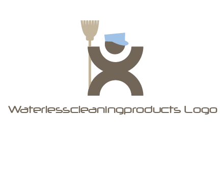janitorial logo with a man with a broom