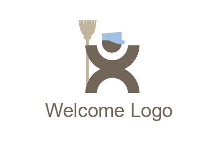 janitorial logo with a man with a broom