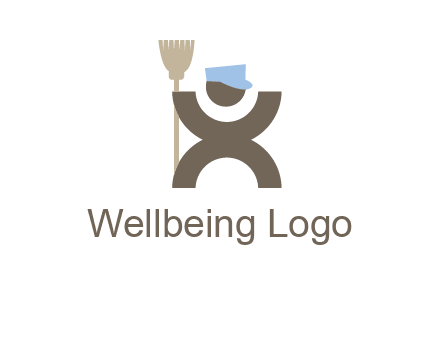 janitorial logo with a man with a broom