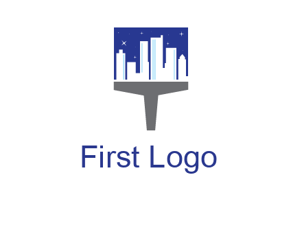 city skyline on a paintbrush icon