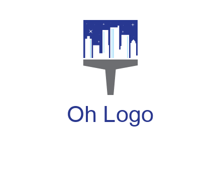 city skyline on a paintbrush icon