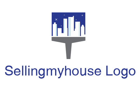 city skyline on a paintbrush icon