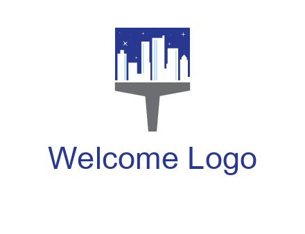 city skyline on a paintbrush icon